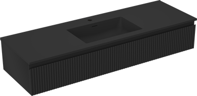 Mexen Rivel kúpeľňová skrinka 140 cm s umývadlom Otis, 1 zásuvka, ryhovaná, čierna matná - 91A20-14023-1-BF71-W18M71
