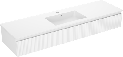 Mexen Rivel kúpeľňová skrinka 160 cm s umývadlom Otis, 1 zásuvka, ryhovaná, biela matná - 91A20-16023-1-BF01-W18M01