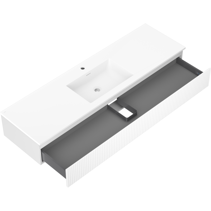 Mexen Rivel kúpeľňová skrinka 160 cm s umývadlom Otis, 1 zásuvka, ryhovaná, biela matná - 91A20-16023-1-BF01-W18M01