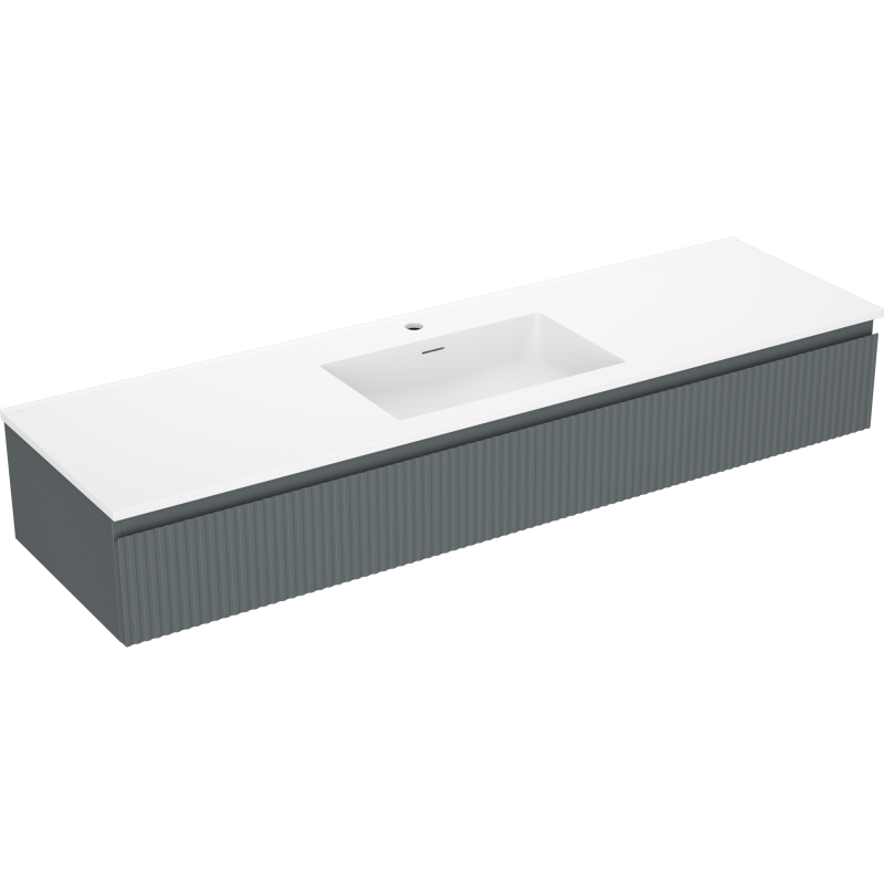 Mexen Rivel kúpeľňová skrinka 160 cm s umývadlom Otis, 1 zásuvka, drážkovaná, grafitová matná/biela matná -
