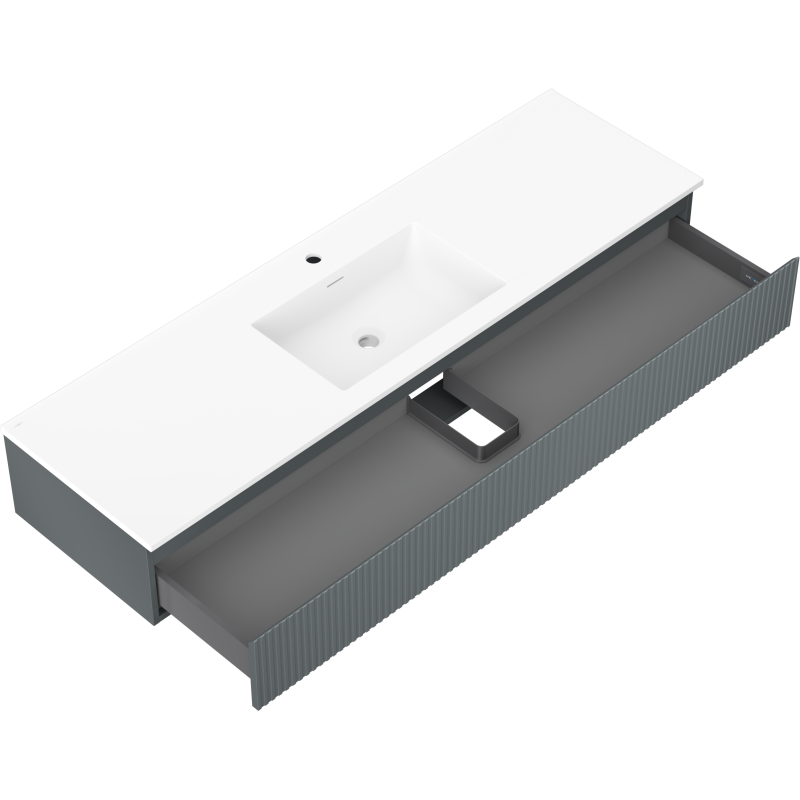 Mexen Rivel kúpeľňová skrinka 160 cm s umývadlom Otis, 1 zásuvka, drážkovaná, grafitová matná/biela matná -