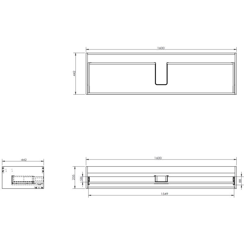 Mexen Rivel kúpeľňová skrinka 160 cm s umývadlom Otis, 1 zásuvka, drážkovaná, grafitová matná/biela matná -