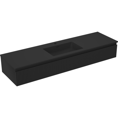 Mexen Rivel kúpeľňová skrinka 160 cm s umývadlom Otis, 1 zásuvka, ryhovaná, čierna matná - 91A20-16023-1-BF71-W18M71