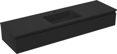 Mexen Rivel kúpeľňová skrinka 160 cm s umývadlom Otis, 1 zásuvka, ryhovaná, čierna matná - 91A20-16023-1-BF71-W18M71