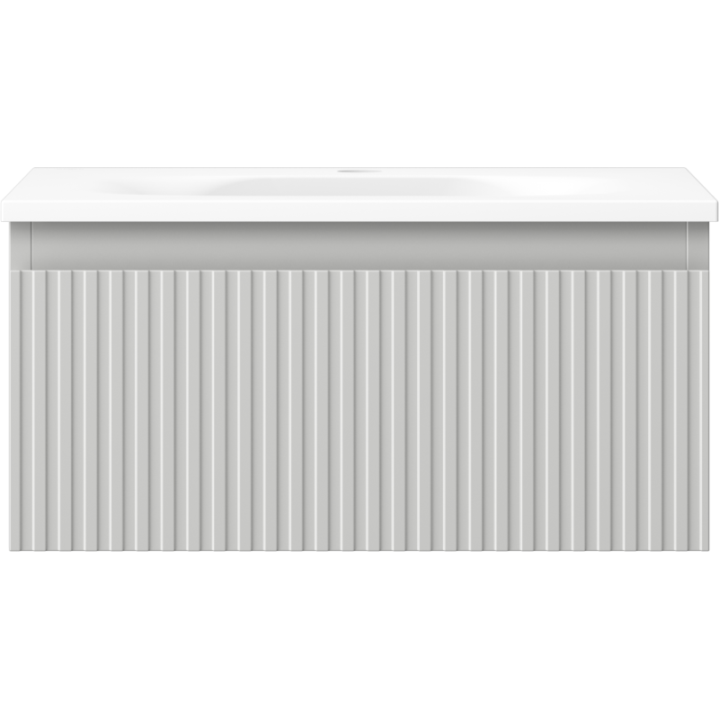 Mexen Rivel kúpeľňová skrinka 50 cm s umývadlom Vela, 1 zásuvka, drážkovaná, sivá matná/biela matná - 91A20-05023-1-BF62-W23M01