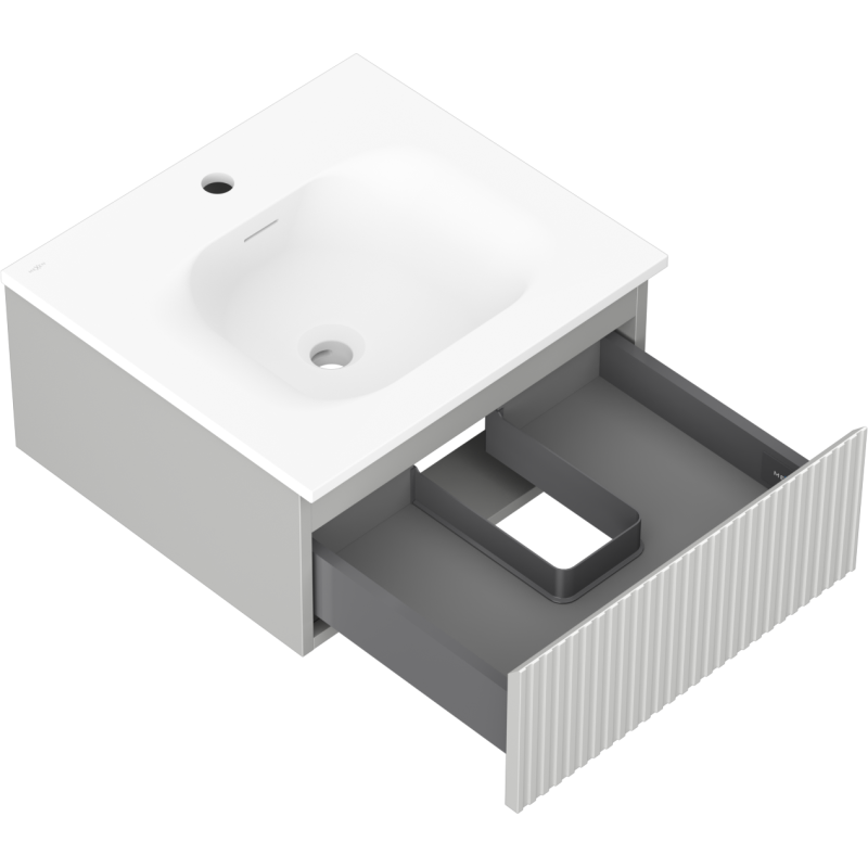 Mexen Rivel kúpeľňová skrinka 50 cm s umývadlom Vela, 1 zásuvka, drážkovaná, sivá matná/biela matná - 91A20-05023-1-BF62-W23M01