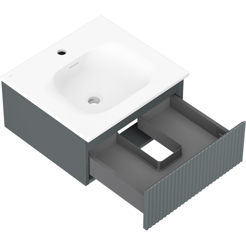 Mexen Rivel kúpeľňová skrinka 50 cm s umývadlom Vela, 1 zásuvka, ryhovaná, grafit mat/biela mat - 91A20-05023-1-BF66-W23M01