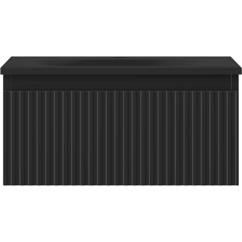 Mexen Rivel kúpeľňová skrinka 50 cm s umývadlom Vela, 1 zásuvka, ryhovaná, čierna mat - 91A20-05023-1-BF71-W23M71