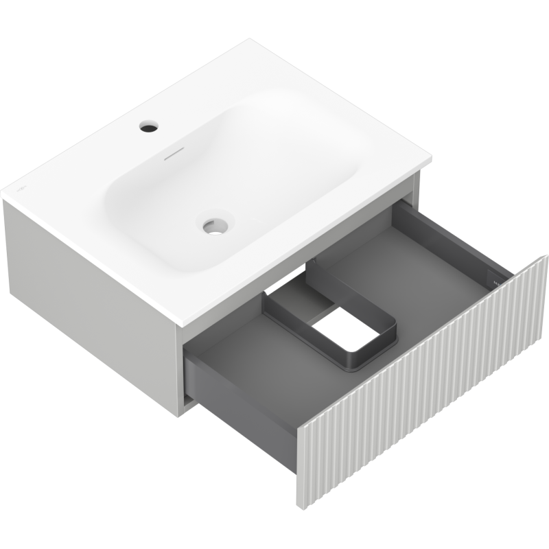 Mexen Rivel kúpeľňová skrinka 60 cm s umývadlom Vela, 1 zásuvka, ryhovaná, šedá matná/biela matná - 91A20-06023-1-BF62-W23M01