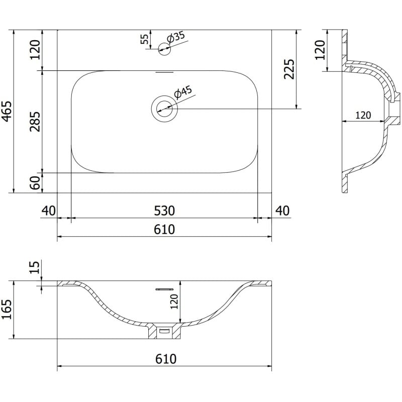 Mexen Rivel kúpeľňová skrinka 60 cm s umývadlom Vela, 1 zásuvka, ryhovaná, šedá matná/biela matná - 91A20-06023-1-BF62-W23M01