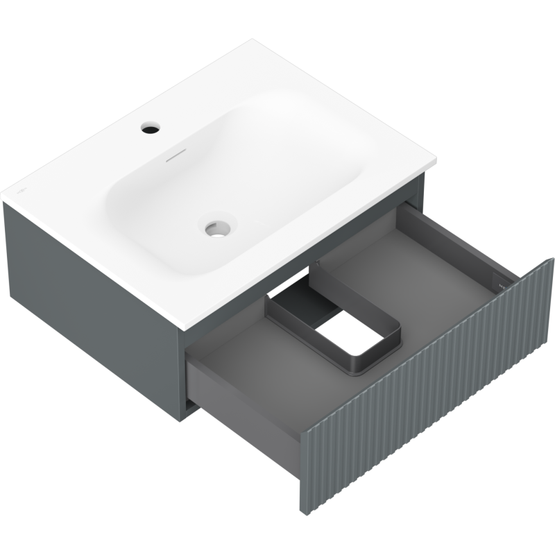 Mexen Rivel kúpeľňová skrinka 60 cm s umývadlom Vela, 1 zásuvka, ryhovaná, grafit mat/biela mat - 91A20-06023-1-BF66-W23M01