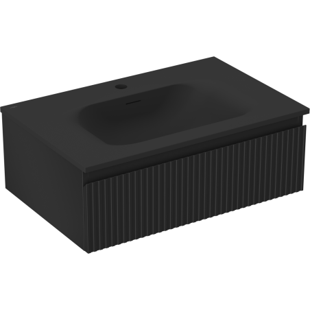 Mexen Rivel kúpeľňová skrinka 70 cm s umývadlom Vela, 1 zásuvka, ryhovaná, čierna matná - 91A20-07023-1-BF71-W23M71