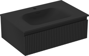 Mexen Rivel kúpeľňová skrinka 70 cm s umývadlom Vela, 1 zásuvka, ryhovaná, čierna matná - 91A20-07023-1-BF71-W23M71
