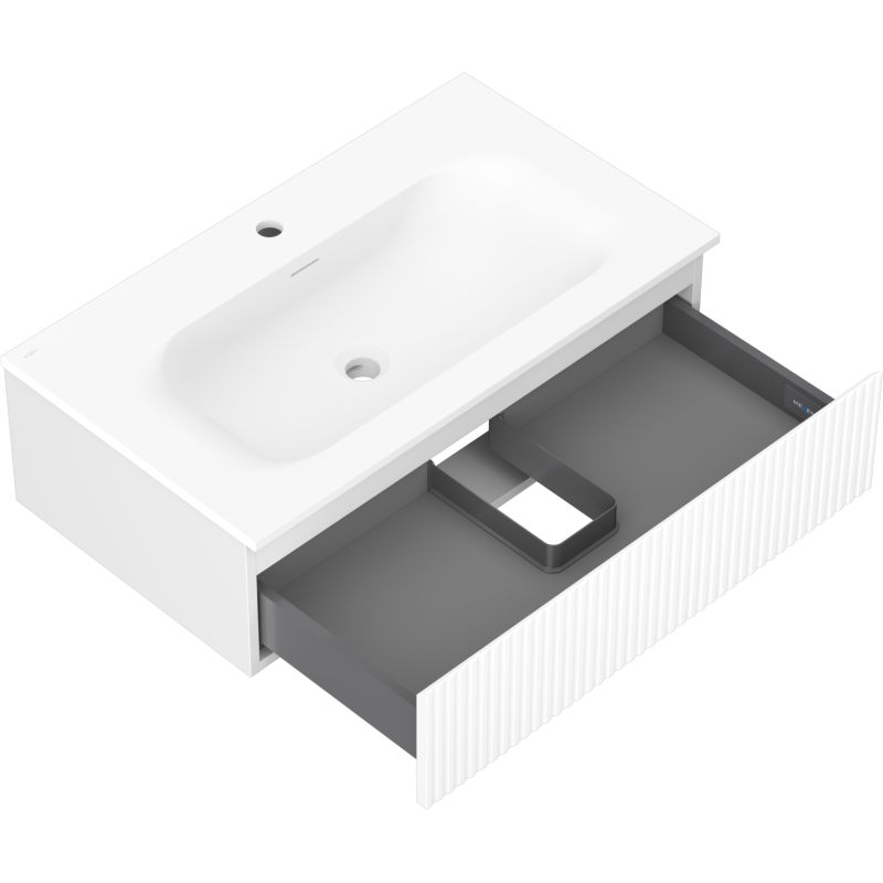 Mexen Rivel kúpeľňová skrinka 80 cm s umývadlom Vela, 1 zásuvka, ryhovaná, biela matná - 91A20-08023-1-BF01-W23M01
