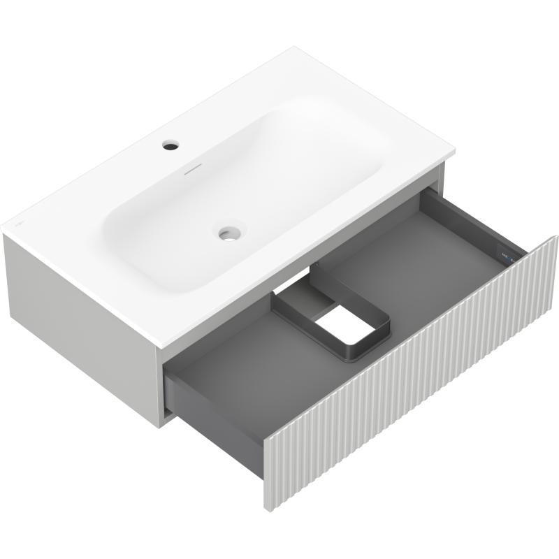 Mexen Rivel kúpeľňová skrinka 80 cm s umývadlom Vela, 1 zásuvka, ryhovaná, sivá mat/biela mat - 91A20-08023-1-BF62-W23M01