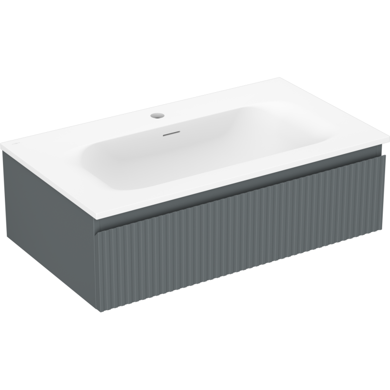 Mexen Rivel kúpeľňová skrinka 80 cm s umývadlom Vela, 1 zásuvka, ryhovaná, grafit mat/biela mat - 91A20-08023-1-BF66-W23M01