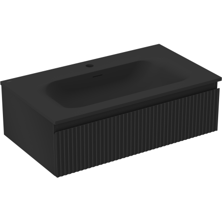 Mexen Rivel kúpeľňová skrinka 80 cm s umývadlom Vela, 1 zásuvka, ryhovaná, čierna matná - 91A20-08023-1-BF71-W23M71