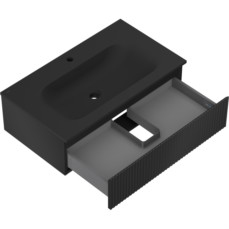 Mexen Rivel kúpeľňová skrinka 80 cm s umývadlom Vela, 1 zásuvka, ryhovaná, čierna matná - 91A20-08023-1-BF71-W23M71