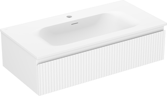 Mexen Rivel kúpeľňová skrinka 90 cm s umývadlom Vela, 1 zásuvka, drážkovaná, biela matná - 91A20-09023-1-BF01-W23M01