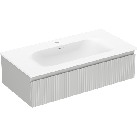 Mexen Rivel kúpeľňová skrinka 90 cm s umývadlom Vela, 1 zásuvka, drážkovaná, sivá matná/biela matná - 91A20-09023-1-BF62-W23M01