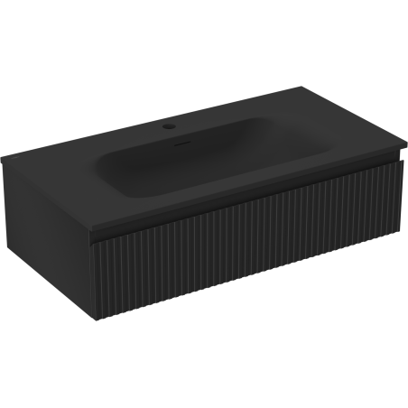 Mexen Rivel kúpeľňová skrinka 90 cm s umývadlom Vela, 1 zásuvka, ryhovaná, čierna mat - 91A20-09023-1-BF71-W23M71