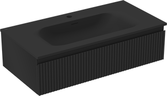 Mexen Rivel kúpeľňová skrinka 90 cm s umývadlom Vela, 1 zásuvka, ryhovaná, čierna mat - 91A20-09023-1-BF71-W23M71