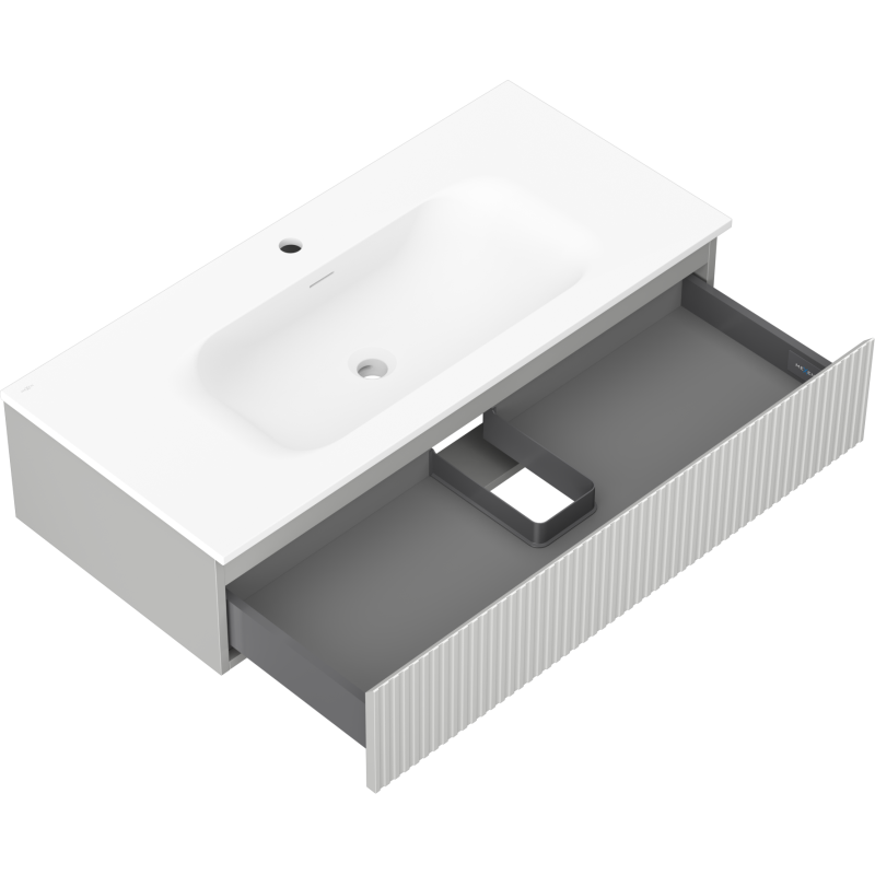 Mexen Rivel kúpeľňová skrinka 100 cm s umývadlom Vela, 1 zásuvka, ryhovaná, sivá matná/biela matná - 91A20-10023-1-BF62-W23M01