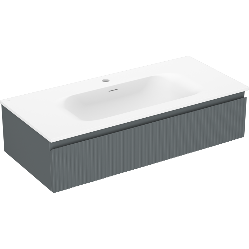Mexen Rivel kúpeľňová skrinka 100 cm s umývadlom Vela, 1 zásuvka, ryhovaná, grafit mat/biela mat - 91A20-10023-1-BF66-W23M01