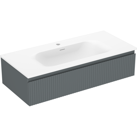 Mexen Rivel kúpeľňová skrinka 100 cm s umývadlom Vela, 1 zásuvka, ryhovaná, grafit mat/biela mat - 91A20-10023-1-BF66-W23M01
