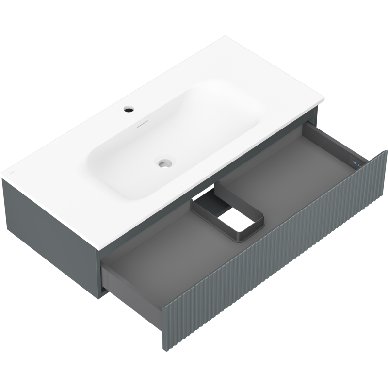 Mexen Rivel kúpeľňová skrinka 100 cm s umývadlom Vela, 1 zásuvka, ryhovaná, grafit mat/biela mat - 91A20-10023-1-BF66-W23M01