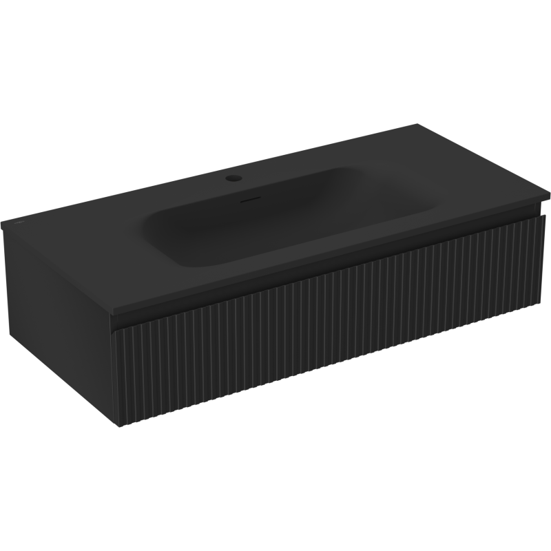 Mexen Rivel kúpeľňová skrinka 100 cm s umývadlom Vela, 1 zásuvka, rebrovaná, čierna matná - 91A20-10023-1-BF71-W23M71