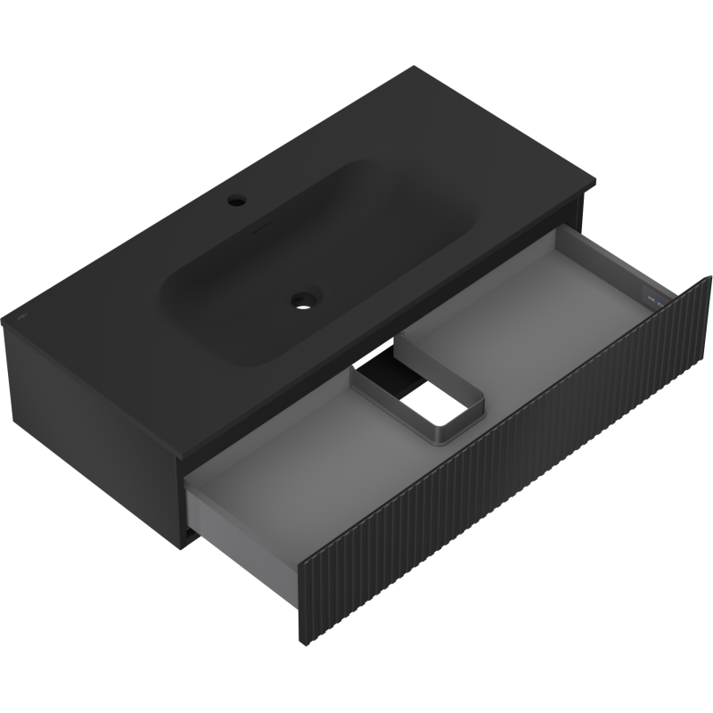 Mexen Rivel kúpeľňová skrinka 100 cm s umývadlom Vela, 1 zásuvka, rebrovaná, čierna matná - 91A20-10023-1-BF71-W23M71
