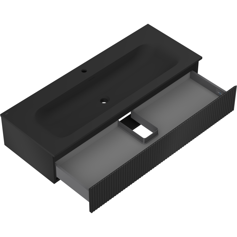 Mexen Rivel kúpeľňová skrinka 120 cm s umývadlom Vela, 1 zásuvka, ryhovaná, čierna matná - 91A20-12023-1-BF71-W23M71