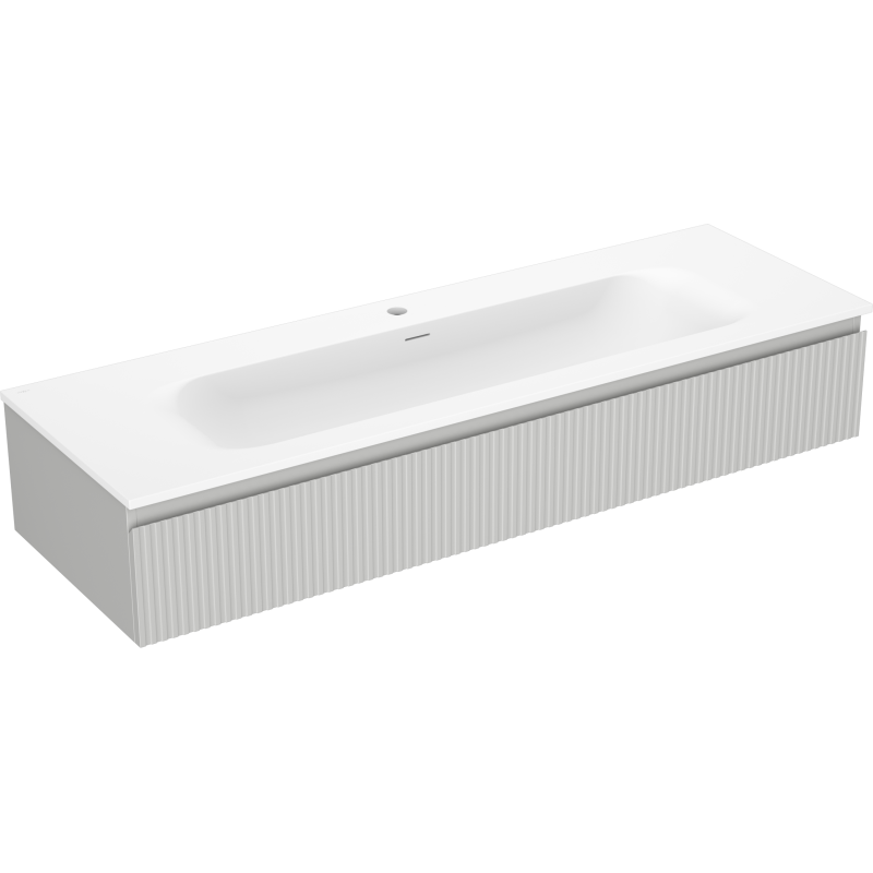 Mexen Rivel kúpeľňová skrinka 140 cm s umývadlom Vela, 1 zásuvka, ryhovaná, sivá matná/biela matná
