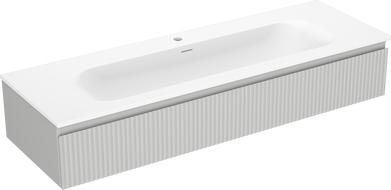 Mexen Rivel kúpeľňová skrinka 140 cm s umývadlom Vela, 1 zásuvka, ryhovaná, sivá matná/biela matná