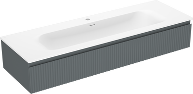Mexen Rivel kúpeľňová skrinka 140 cm s umývadlom Vela, 1 zásuvka, ryhovaná, grafitová matná/biela matná -