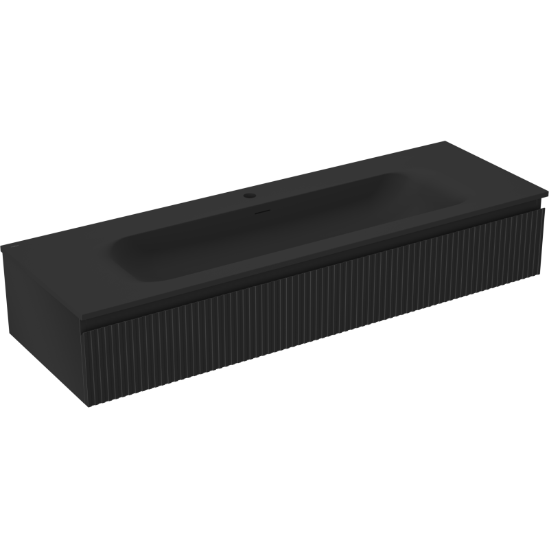 Mexen Rivel kúpeľňová skrinka 140 cm s umývadlom Vela, 1 zásuvka, ryhovaná, čierna matná - 91A20-14023-1-BF71-W23M71