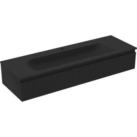 Mexen Rivel kúpeľňová skrinka 140 cm s umývadlom Vela, 1 zásuvka, ryhovaná, čierna matná - 91A20-14023-1-BF71-W23M71