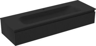 Mexen Rivel kúpeľňová skrinka 140 cm s umývadlom Vela, 1 zásuvka, ryhovaná, čierna matná - 91A20-14023-1-BF71-W23M71