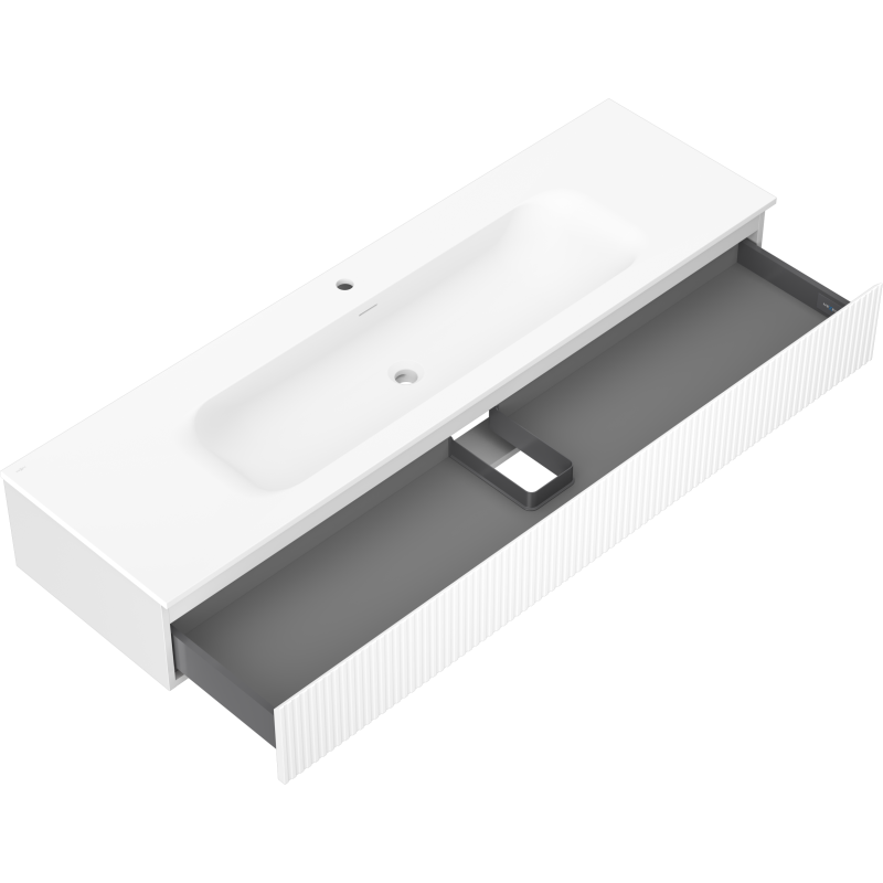 Mexen Rivel kúpeľňová skrinka 160 cm s umývadlom Vela, 1 zásuvka, drážkovaná, biela matná - 91A20-16023-1-BF01-W23M01