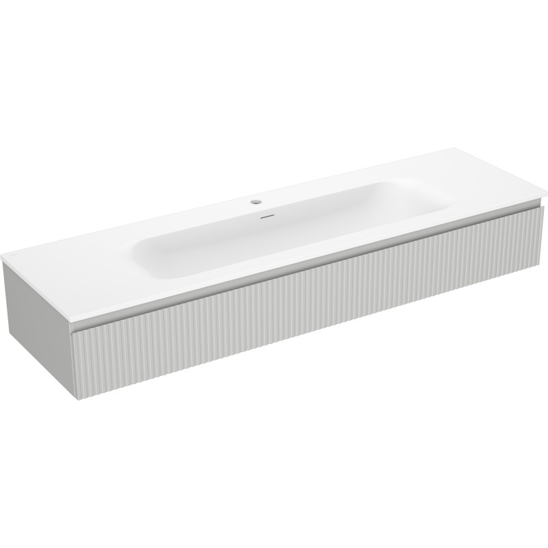 Mexen Rivel kúpeľňová skrinka 140 cm s umývadlom Vela, 1 zásuvka, ryhovaná, sivá matná/biela matná