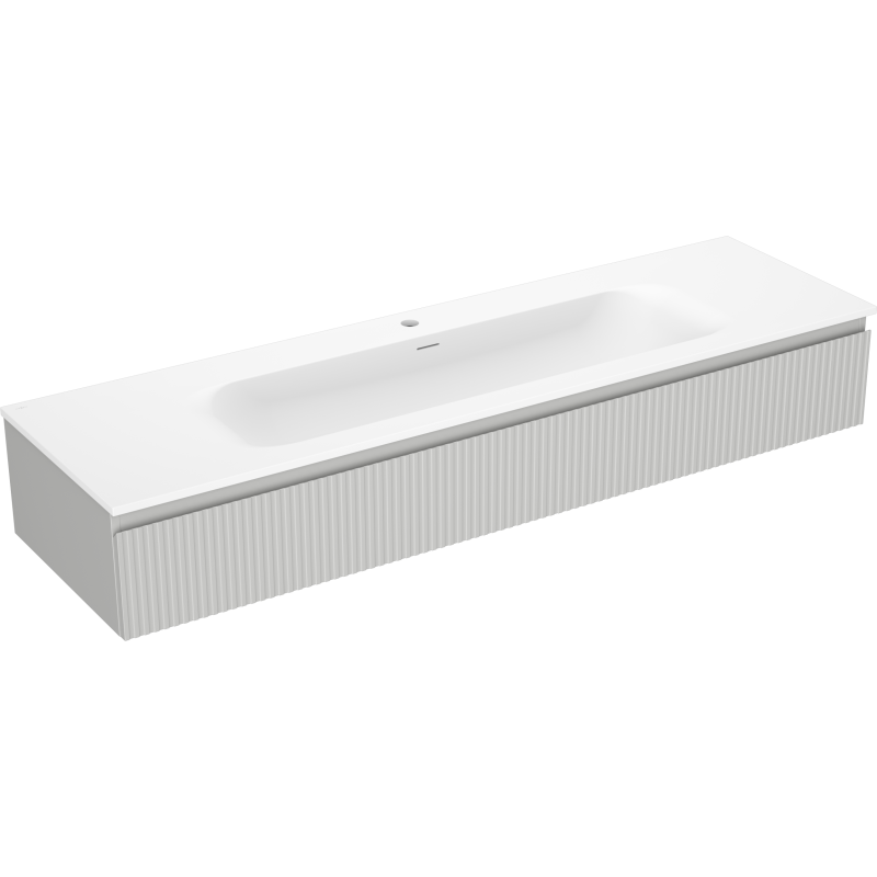 Mexen Rivel kúpeľňová skrinka 140 cm s umývadlom Vela, 1 zásuvka, ryhovaná, sivý mat/biely mat - 91A20-16023-1-BF62-W23M01
