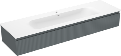 Mexen Rivel kúpeľňová skrinka 160 cm s umývadlom Vela, 1 zásuvka, ryhovaná, grafit mat/biela matná -