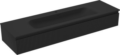 Mexen Rivel kúpeľňová skrinka 160 cm s umývadlom Vela, 1 zásuvka, ryhovaná, čierna matná - 91A20-16023-1-BF71-W23M71