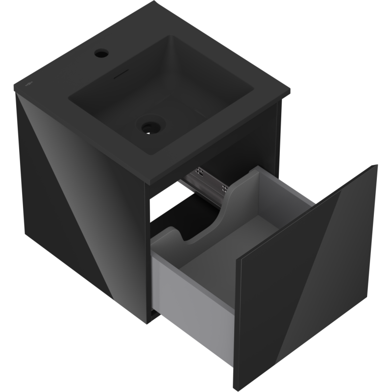 Mexen Orio kúpeľňová skrinka 45 cm s umývadlom Otis, 1 zásuvka, čierny lesk/matná čierna - 91A10-04547-1-BF70-W18M71
