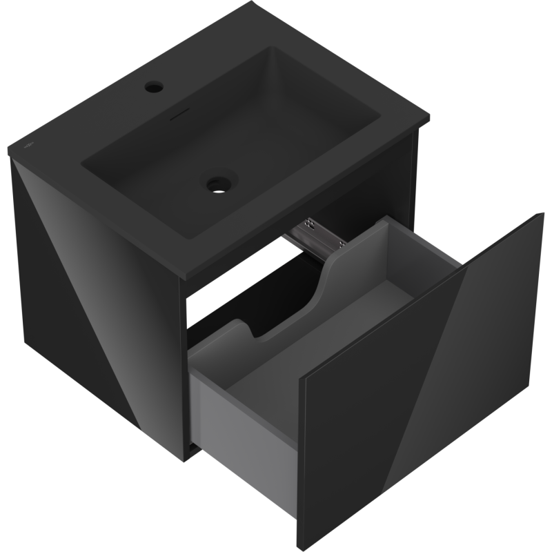 Mexen Orio kúpeľňová skrinka 60 cm s umývadlom Otis, 1 zásuvka, čierny lesk/čierny mat - 91A10-06047-1-BF70-W18M71