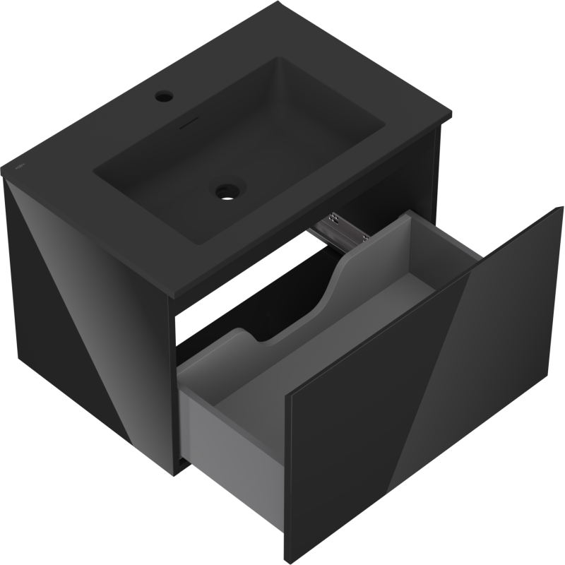 Mexen Orio kúpeľňová skrinka 70 cm s umývadlom Otis, 1 zásuvka, čierny lesk/čierny mat - 91A10-07047-1-BF70-W18M71