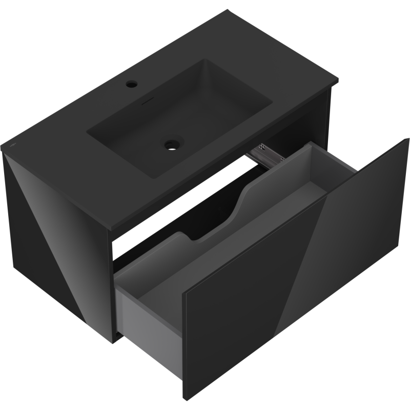 Mexen Orio kúpeľňová skrinka 90 cm s umývadlom Otis, 1 zásuvka, čierny lesk/čierny mat - 91A10-09047-1-BF70-W18M71