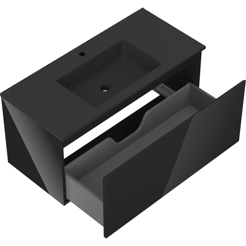 Mexen Orio kúpeľňová skrinka 100 cm s umývadlom Otis, 1 zásuvka, čierny lesk/čierny mat - 91A10-10047-1-BF70-W18M71