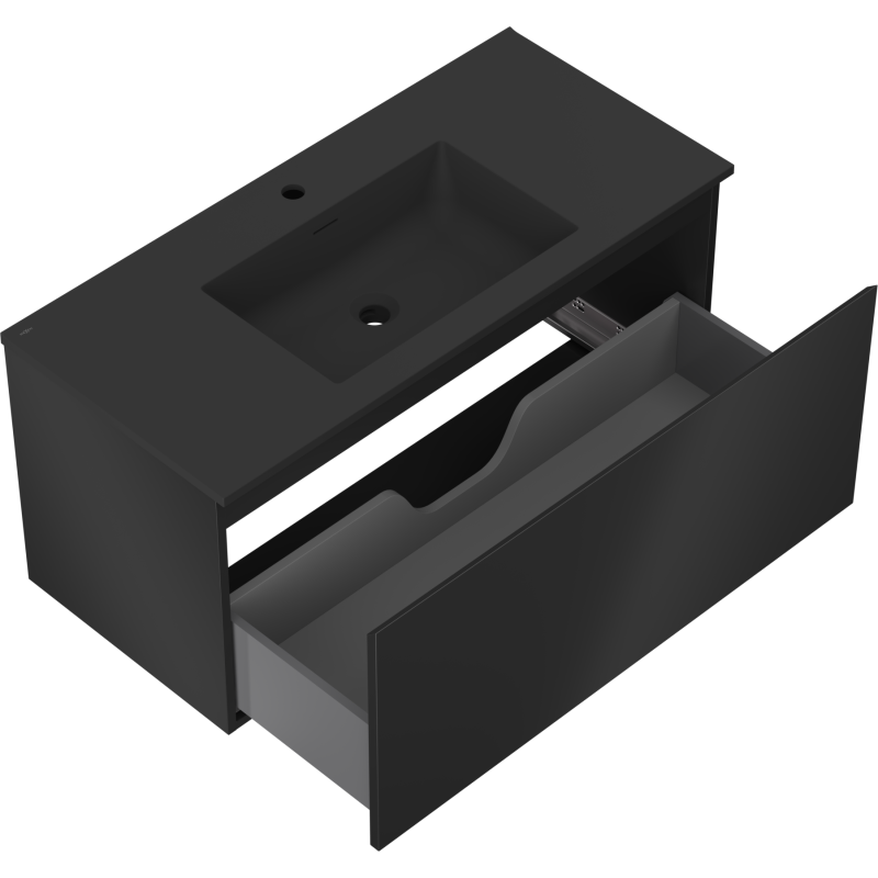 Mexen Orio kúpeľňová skrinka 100 cm s umývadlom Otis, 1 zásuvka, čierna matná - 91A10-10047-1-BF71-W18M71